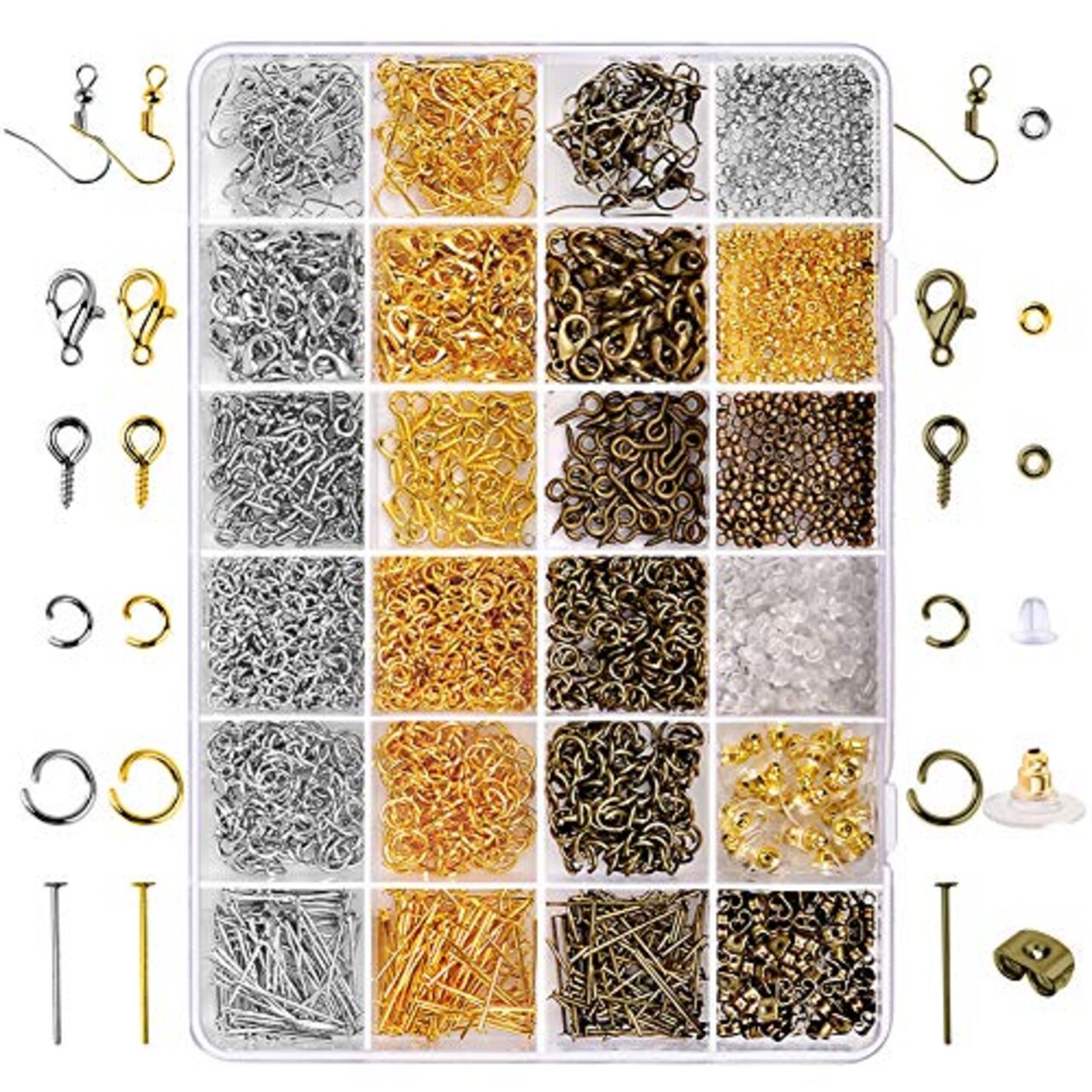 2880 Pieces Jewelry Making Findings Supplies Kit with Open Jump Rings, Lobster Clasps, Crimp Beads, Screw Eye Pins, Head Pins, Earing Hooks and Earing Backs
